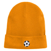 Small Soccer Ball Sports Iron on Patched 12 Inch Long Knitted Beanie - Yellow OSFM
