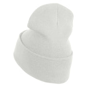 Christmas Holly Embroidered Iron on Patch  12 Inch Long Knitted Beanie - White OSFM