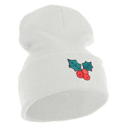 Christmas Holly Embroidered Iron on Patch  12 Inch Long Knitted Beanie - White OSFM