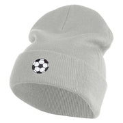 Small Soccer Ball Sports Iron on Patched 12 Inch Long Knitted Beanie - Heather Grey OSFM
