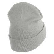 Small Soccer Ball Sports Iron on Patched 12 Inch Long Knitted Beanie - Heather Grey OSFM