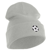 Small Soccer Ball Sports Iron on Patched 12 Inch Long Knitted Beanie - Heather Grey OSFM