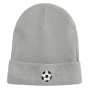 Small Soccer Ball Sports Iron on Patched 12 Inch Long Knitted Beanie - Heather Grey OSFM