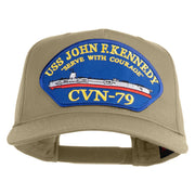 USS John F. Kennedy Serve with Courage CVN 79 Blue Patched Solid Cotton Twill 5 Panel Prostyle Snap Cap - Khaki OSFM