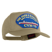 USS John F. Kennedy Serve with Courage CVN 79 Blue Patched Solid Cotton Twill 5 Panel Prostyle Snap Cap - Khaki OSFM
