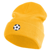 Small Soccer Ball Sports Iron on Patched 12 Inch Long Knitted Beanie - Mustard OSFM