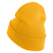 Small Soccer Ball Sports Iron on Patched 12 Inch Long Knitted Beanie - Mustard OSFM