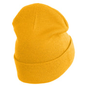 Small Soccer Ball Sports Iron on Patched 12 Inch Long Knitted Beanie - Mustard OSFM