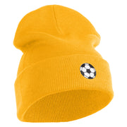Small Soccer Ball Sports Iron on Patched 12 Inch Long Knitted Beanie - Mustard OSFM