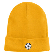 Small Soccer Ball Sports Iron on Patched 12 Inch Long Knitted Beanie - Mustard OSFM