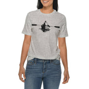 Man On Boat Graphic Design Ring Spun Combed Cotton Short Sleeve Deluxe Jersey T-Shirt - Heather-Grey XS