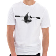 Man On Boat Graphic Design Ring Spun Combed Cotton Short Sleeve Deluxe Jersey T-Shirt - White XS