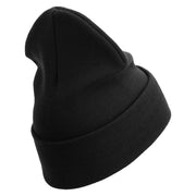 Marines The Few The Proud Logo Embroidered 12 Inch Solid Knit Cuff Long Beanie Made in USA - Black OSFM
