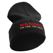 Marines The Few The Proud Logo Embroidered 12 Inch Solid Knit Cuff Long Beanie Made in USA - Black OSFM