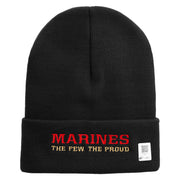 Marines The Few The Proud Logo Embroidered 12 Inch Solid Knit Cuff Long Beanie Made in USA - Black OSFM