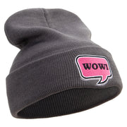 Wow Power Embroidered 12 inch Acrylic Cuffed Long Beanie - Charcoal OSFM