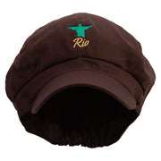 Rio De Janeiro Landmark Embroidered Cotton Elastic Newsboy Cap - Brown OSFM