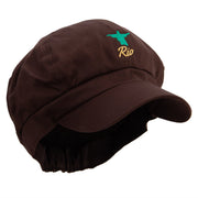 Rio De Janeiro Landmark Embroidered Cotton Elastic Newsboy Cap - Brown OSFM