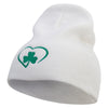 Made in USA Heart Shaped Clover Embroidered 8 Inch Solid Knit Short Beanie - White OSFM