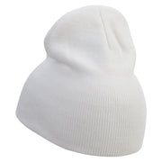 Made in USA Heart Shaped Clover Embroidered 8 Inch Solid Knit Short Beanie - White OSFM