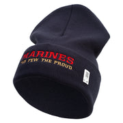 Marines The Few The Proud Logo Embroidered 12 Inch Solid Knit Cuff Long Beanie Made in USA - Navy OSFM