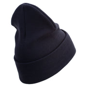 Marines The Few The Proud Logo Embroidered 12 Inch Solid Knit Cuff Long Beanie Made in USA - Navy OSFM