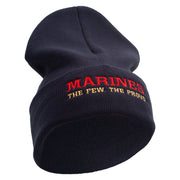 Marines The Few The Proud Logo Embroidered 12 Inch Solid Knit Cuff Long Beanie Made in USA - Navy OSFM