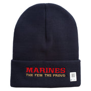 Marines The Few The Proud Logo Embroidered 12 Inch Solid Knit Cuff Long Beanie Made in USA - Navy OSFM