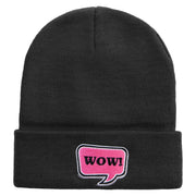 Wow Power Embroidered 12 inch Acrylic Cuffed Long Beanie - Black OSFM