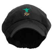 Rio De Janeiro Landmark Embroidered Cotton Elastic Newsboy Cap - Black OSFM