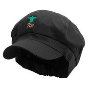 Rio De Janeiro Landmark Embroidered Cotton Elastic Newsboy Cap - Black OSFM