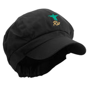 Rio De Janeiro Landmark Embroidered Cotton Elastic Newsboy Cap - Black OSFM