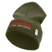Marines The Few The Proud Logo Embroidered 12 Inch Solid Knit Cuff Long Beanie Made in USA - Olive OSFM