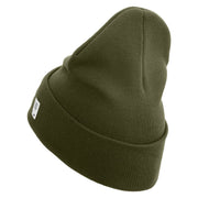Marines The Few The Proud Logo Embroidered 12 Inch Solid Knit Cuff Long Beanie Made in USA - Olive OSFM