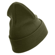 Marines The Few The Proud Logo Embroidered 12 Inch Solid Knit Cuff Long Beanie Made in USA - Olive OSFM
