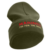 Marines The Few The Proud Logo Embroidered 12 Inch Solid Knit Cuff Long Beanie Made in USA - Olive OSFM
