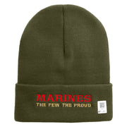 Marines The Few The Proud Logo Embroidered 12 Inch Solid Knit Cuff Long Beanie Made in USA - Olive OSFM