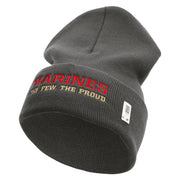 Marines The Few The Proud Logo Embroidered 12 Inch Solid Knit Cuff Long Beanie Made in USA - Charcoal OSFM