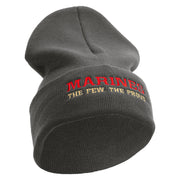 Marines The Few The Proud Logo Embroidered 12 Inch Solid Knit Cuff Long Beanie Made in USA - Charcoal OSFM