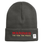 Marines The Few The Proud Logo Embroidered 12 Inch Solid Knit Cuff Long Beanie Made in USA - Charcoal OSFM