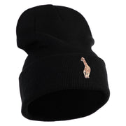 Small Baby Giraffe Animal Embroidered Iron on Patched 12 Inch Long Knitted Beanie - Black OSFM