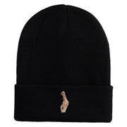Small Baby Giraffe Animal Embroidered Iron on Patched 12 Inch Long Knitted Beanie - Black OSFM