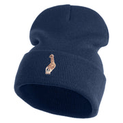 Small Baby Giraffe Animal Embroidered Iron on Patched 12 Inch Long Knitted Beanie - Navy OSFM