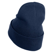 Small Baby Giraffe Animal Embroidered Iron on Patched 12 Inch Long Knitted Beanie - Navy OSFM