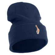 Small Baby Giraffe Animal Embroidered Iron on Patched 12 Inch Long Knitted Beanie - Navy OSFM