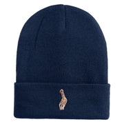 Small Baby Giraffe Animal Embroidered Iron on Patched 12 Inch Long Knitted Beanie - Navy OSFM