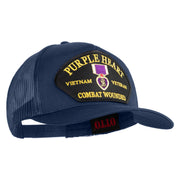 Purple Heart Vietnam Veteran Combat Wounded Patched Solid Cotton Twill 5 panel Mesh Back Cap - Navy OSFM