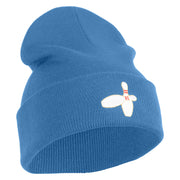 Bowling Pins Iron on Patched 12 Inch Long Knitted Beanie - Sky Blue OSFM