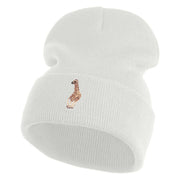 Small Baby Giraffe Animal Embroidered Iron on Patched 12 Inch Long Knitted Beanie - White OSFM