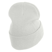 Small Baby Giraffe Animal Embroidered Iron on Patched 12 Inch Long Knitted Beanie - White OSFM